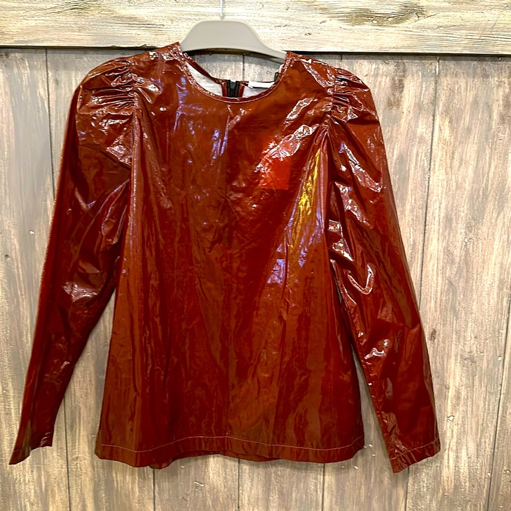 TULA polyurethane puffed sleeve blouse NWT med